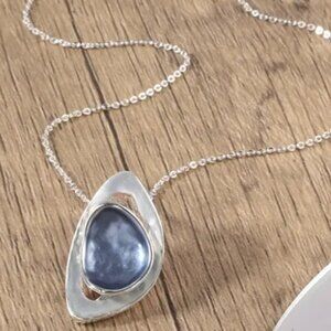 Simply Elegant - Blue Enamel Necklace - Sterling Silver Chain - Statement Piece